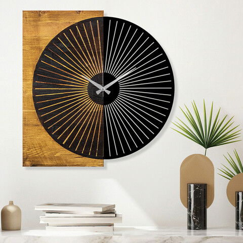 Ceas de perete, Wooden Clock 28, Lemn/metal, Dimensiune: 56 x 3 x 58 cm, Nuc / Negru
