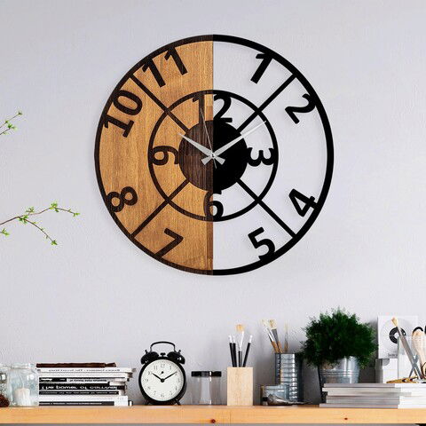 Ceas de perete, Wooden Clock, Lemn/metal, ø56 cm, Nuc / Negru