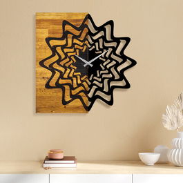 Ceas de perete, Wooden Clock 21, Lemn/metal, Dimensiune: 57 x 3 x 58 cm, Nuc / Negru