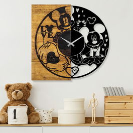 Ceas de perete, Wooden Clock 16, Lemn/metal, Dimensiune: 58 x 3 x 58 cm, Nuc / Negru