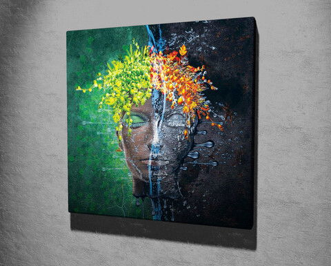 Tablou decorativ, KC299, Canvas, Lemn, Multicolor