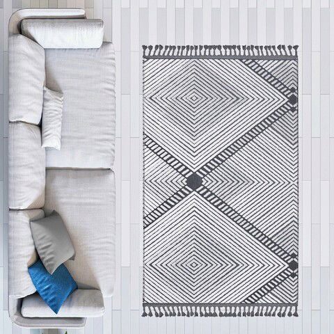 Covor de hol, Las Monte 3005, 100x300 cm, 60% bumbac;40% fibre acrilice, Alb / Gri