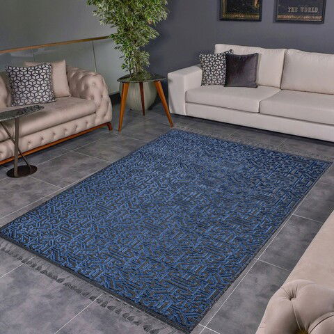 Covor, Las Monte 3010, 160x230 cm, 60% bumbac;40% fibre acrilice, Gri/Albastru Marin