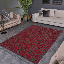 Covor, Las Monte 3011, 160x230 cm, 60% bumbac;40% fibre acrilice, Gri/Roșu