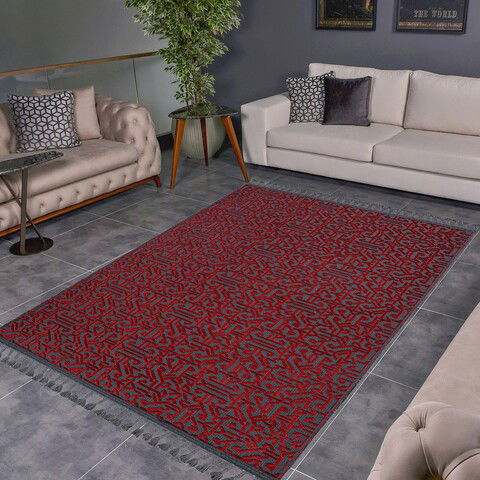 Covor, Las Monte 3011, 160x230 cm, 60% bumbac;40% fibre acrilice, Gri/Roșu