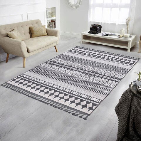 Covor de hol, Las Monte 3004, 80x150 cm, 60% bumbac;40% fibre acrilice, Alb / Gri