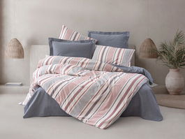 Lenjerie de pat dubla King (FR), 3 piese, Duo - Dark Blue, Cotton Box, 50% bumbac / 50% poliester
