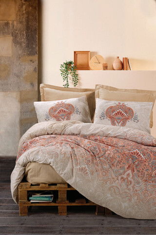 Lenjerie de pat pentru o persoana (FR), Loreta - Beige, Cotton Box, Bumbac Ranforce