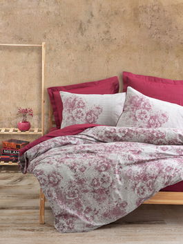 Lenjerie de pat pentru o persoana (FR), Vilda - Claret Red, Cotton Box, Bumbac Ranforce