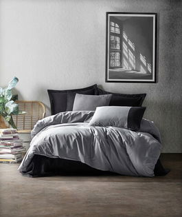 Lenjerie de pat pentru o persoana (FR), Plain - Grey, Black, Cutie de bumbac, Bumbac Ranforce
