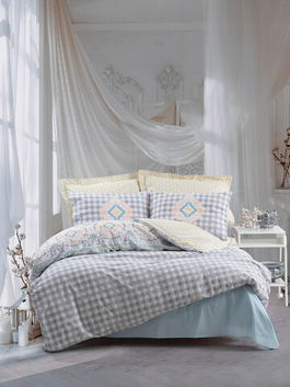 Lenjerie de pat dubla King (FR), Monje - Blue, Cotton Box, Bumbac Ranforce