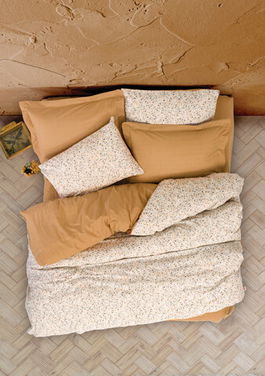 Lenjerie de pat dubla King (FR), Posy - Beige, Cotton Box, Bumbac Ranforce