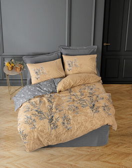 Lenjerie de pat dubla King (FR), Vera - Grey, Cotton Box, Bumbac Ranforce