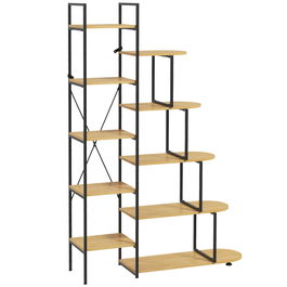 HOMCOM Raft Biblioteca cu 10 Niveluri, Stil Industrial din PAL si Otel, 111.5x32x170 cm, Negru si Lemn Natur