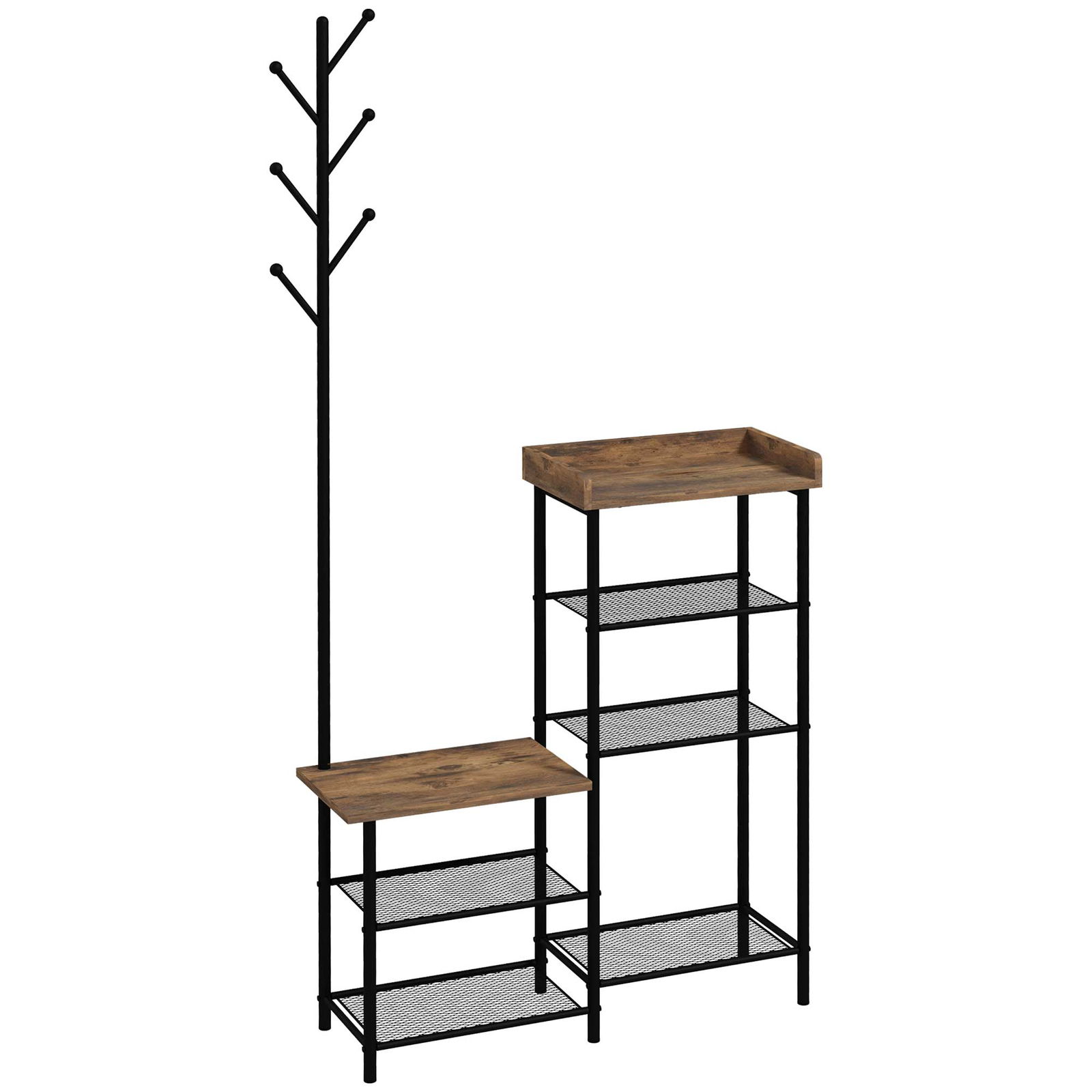HOMCOM Cuier pentru Haine de Podea cu 6 Carlige din PAL si Otel cu Dulap de Pantofi cu mai multe Rafturi, 92.5x28.2x182 cm, Maro