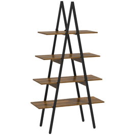 HOMCOM Raft Biblioteca Stil Industrial din PAL si Otel in Forma de A, 92x38.5x166 cm, Maro si Negru
