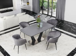 Set masa extensibila din sticla, MDF si metal, Fangoris Gri Inchis / Negru + 4 Scaune tapitate cu stofa si picioare metalice, Kai-421 Velvet Gri / Negru, L160-220xl90xH76 cm