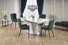 Set masa extensibila din MDF si metal, Odette Alb + 4 Scaune tapitate cu stofa si picioare metalice, Kai-425 Velvet Verde Inchis, L160-200xl90xH76 cm