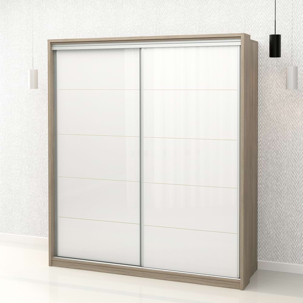 Dulap haine usi culisante PRIMAVERA 185, H205, Oak, Alb Gloss