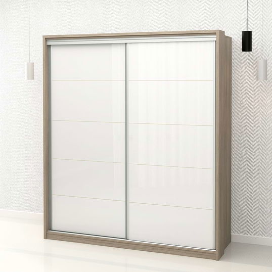 Dulap haine usi culisante PRIMAVERA 185, H205, Oak, Alb Gloss
