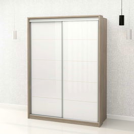 Dulap haine usi culisante PRIMAVERA 155, H205, Oak, Alb Gloss