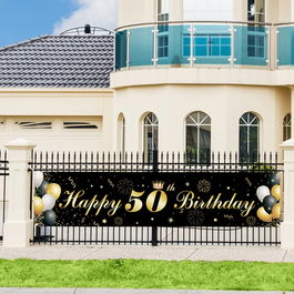 Banner aniversar CHALA, 50 ani, poliester, alb/negru/auriu, 40 x 180 cm