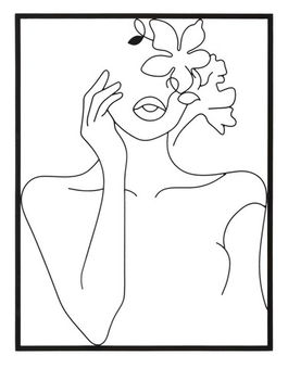 Decoratiune de perete 3D Woman With Flowers, Mauro Ferretti, 80 x 60 cm, fier, negru