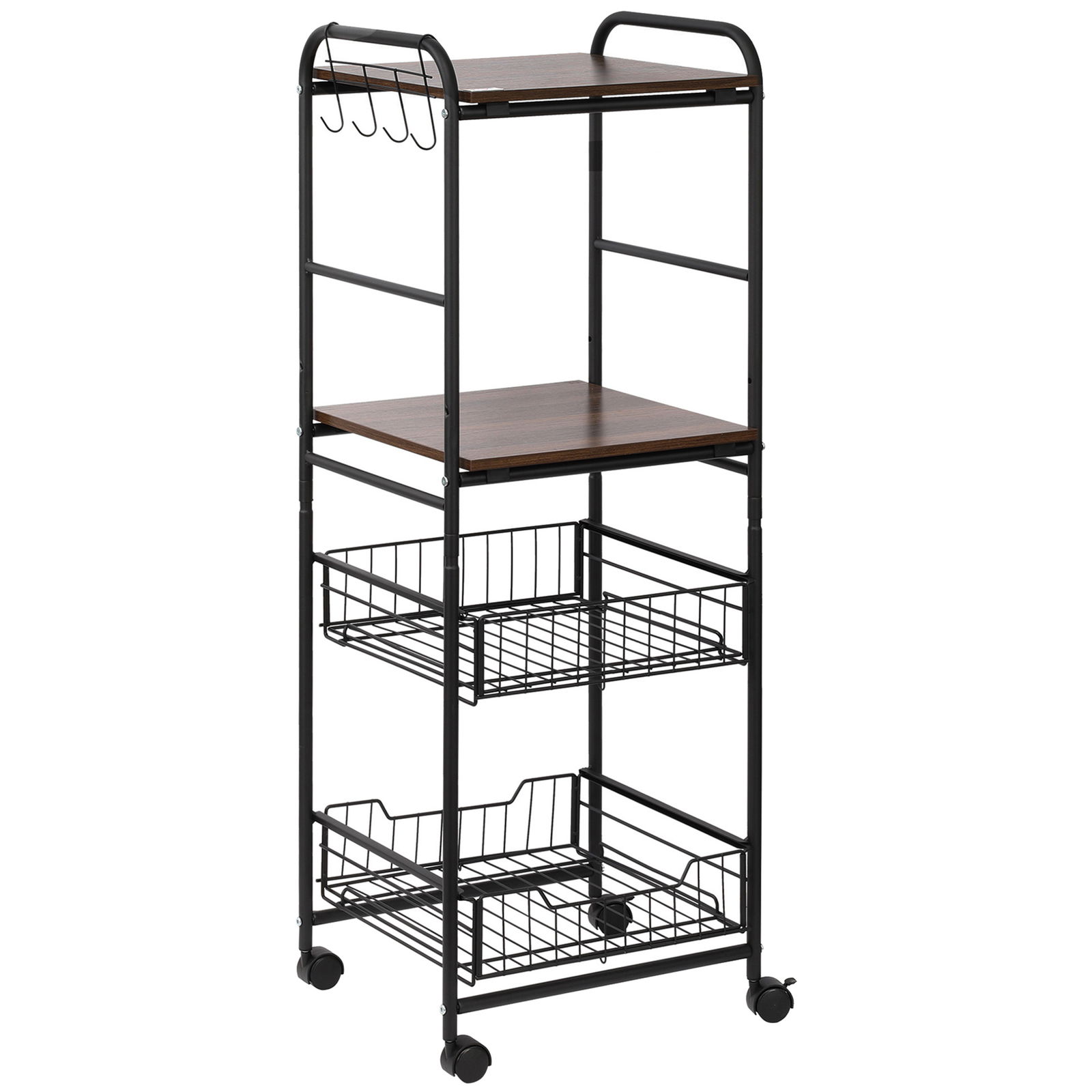HOMCOM Caucior de Bucatarie cu 2 Cosuri detasabile din Metal, 2 rafturi din PAL si Carlige laterale, 40x38x111cm