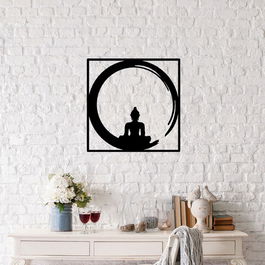 Decoratiune de perete, Buddha, Metal, Dimensiune: 50 x 50 cm, Negru