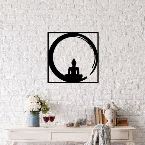 Decoratiune de perete, Buddha, Metal, Dimensiune: 50 x 50 cm, Negru