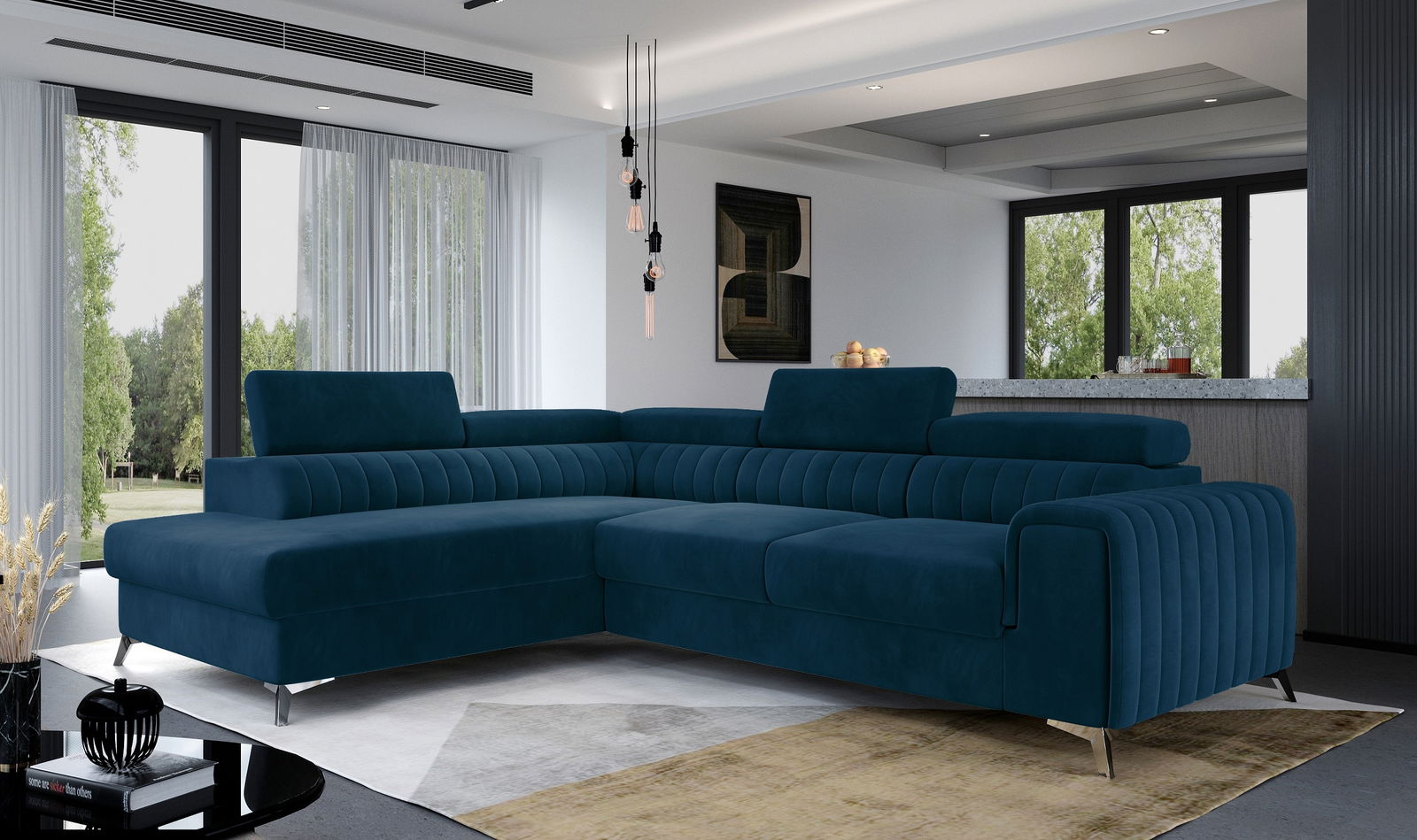 Coltar Extensibil Laurette cu Lada de Depozitare, Sezlong pe Stanga, Tetiere Reglabile, l275xA205xH69-98 cm-Monolith77
