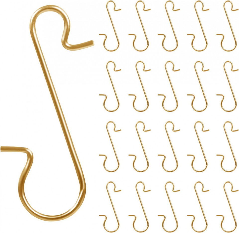Set de 120 de carlige pentru ornamente de Craciun Naler, auriu, metal, 30 x 10 mm