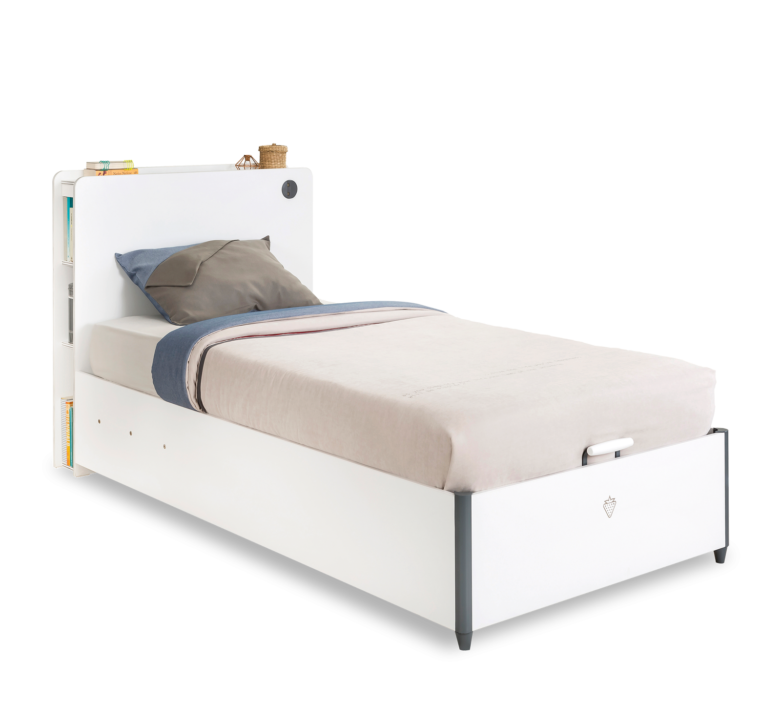Pat din pal rabatabil cu lada de depozitare pentru tineret White-200 x 100 cm