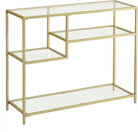 Consola Asymmetrical, Vasagle, 100x35x80 cm, otel/sticla temperata, auriu