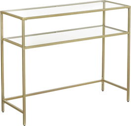 Consola Lines, Vasagle, 100x35x80 cm, otel/sticla temperata, auriu
