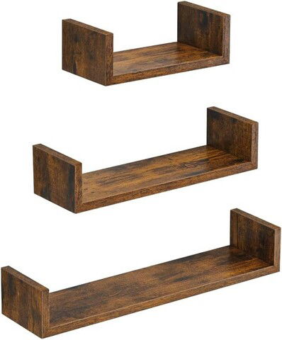 Set 3 rafturi de perete, Songmics, 30/45/60 cm, PAL, maro rustic