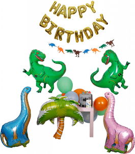 Set de baloane pentru aniversare Matissa, model dinozaur, folie, multicolor, 6 piese