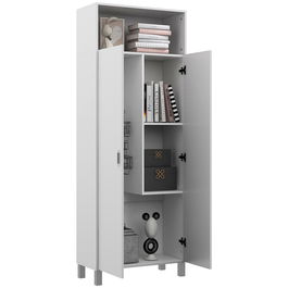 HOMCOM Dulap de Bucatarie de 188cm, Dulap de Depozitare Independent cu Raft Deschis, 2 Usi, Raft Reglabil si Balamale cu Inchidere cu Amortizare pentru Camera de Zi, Alb