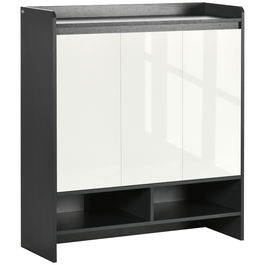 HOMCOM Dulap de incaltaminte pentru intrare din PAL pentru 24 Perechi de Pantofi cu Rafturi Reglabile pe 3 Niveluri, 90x32x100 cm, Gri si Alb