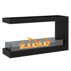 HOMCOM Semineu cu Bioetanol cu 3 Laturi cu Arzator de 2.4L si Durata 4 Ore, Biosemineu cu Panou din Sticla si Capac 30㎡, 100x30x55cm, Negru