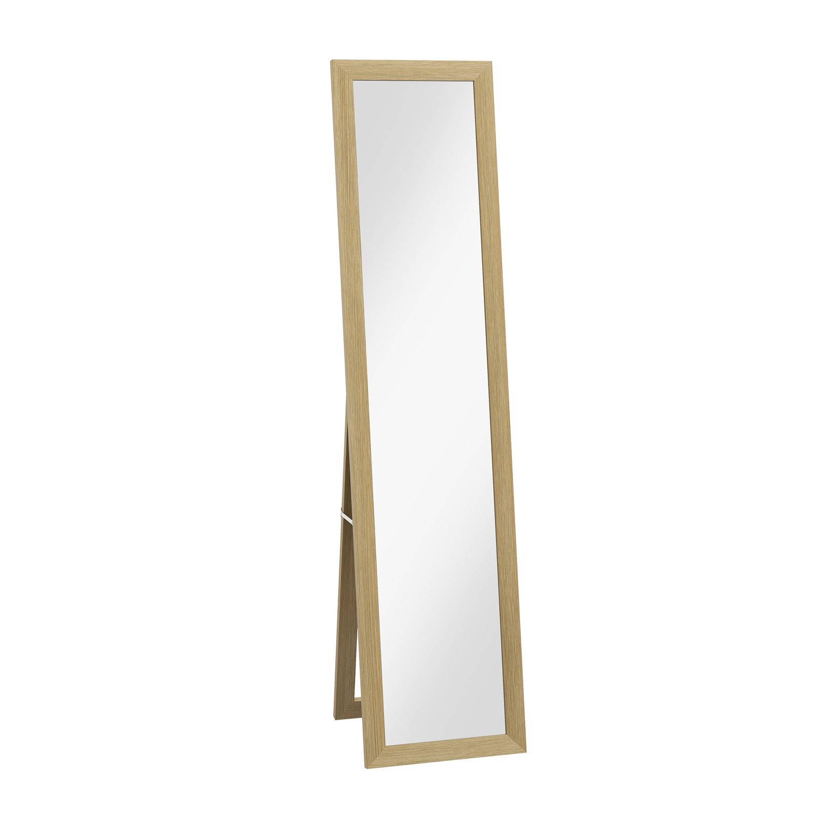 HOMCOM Oglinda cu Rama din MDF cu Picioare si Carlige pentru Utilizare pe Zid sau pe Perete, 37x40x155 cm, Culoare Lemn Natur si Transparent