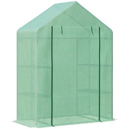 Outsunny Sera de Gradina din Otel si Plastic PE cu 4 Rafturi, Franghii si Tarusi Inclusi, 141x72x191 cm, Verde