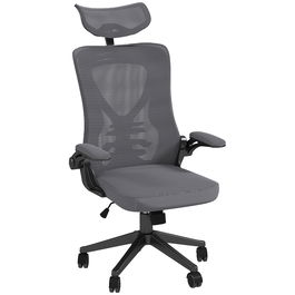 Vinsetto Scaun de Birou cu Inaltime Reglabila cu Tetiera, Suport Lombar si Cotiere Rabatabile, 65x64x120-130 cm, Gri si Negru