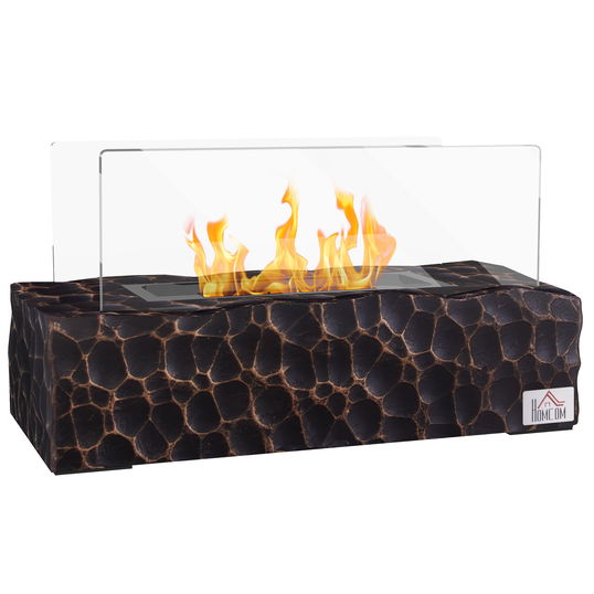 HOMCOM Semineu cu Blat cu Etanol, Semineu cu Bioetanol din Beton cu Capac din Sticla Securizata, Rezervor de 0,15L, Max 8㎡, Arde pana la 30-45 Minute, Negru