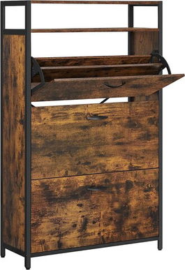 Pantofar cu 3 usi, Vasagle, 15-24 perechi pantofi, 80x30x131 cm, PAL/otel, maro rustic