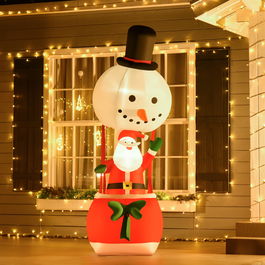 HOMCOM Mos Craciun Gonflabil pe Balon cu Lumini LED Integrate, Decoratiune de Craciun pentru Exterior | AOSOM RO