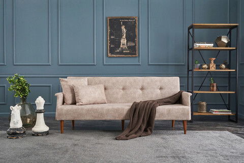 Canapea extensibila cu 3 locuri, Balcab Home, 825BLC2677, Lemn / Metal, Crem