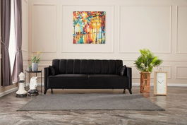 Canapea extensibila cu 3 locuri, Balcab Home, 825BLC2751, Lemn de fag, Negru