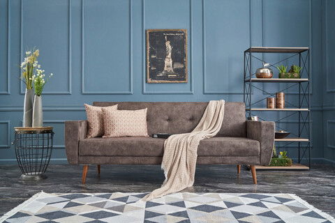 Canapea extensibila cu 3 locuri, Balcab Home, 825BLC2681, Lemn / Metal, Maro