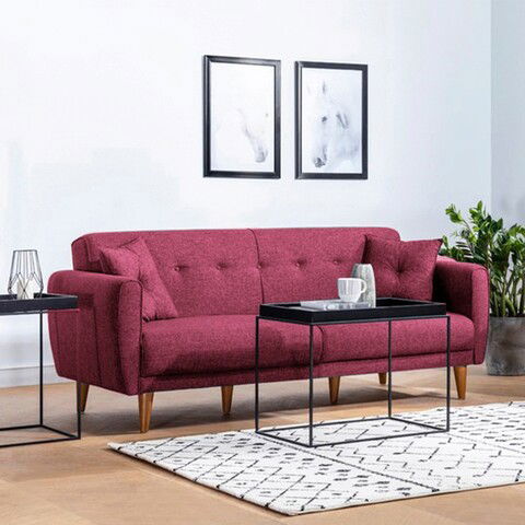 Canapea extensibila cu 3 locuri, Unique Design, 867UNQ1360, Lemn de carpen, Rosu claret